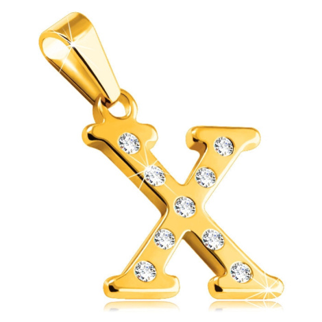 Ocelový přívěsek zlaté barvy, písmeno X vykládané kulatými čirými zirkony Šperky eshop