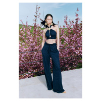 Trendyol X Zeynep Tosun Navy Blue Belted Lurex Knitted Trousers