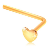 Zlatý zahnutý piercing do nosu 585 - malé ploché srdíčko