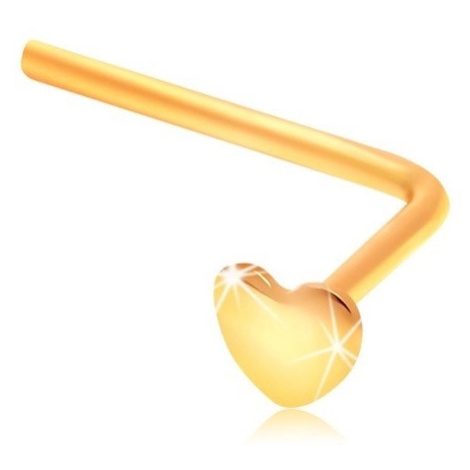 Zlatý zahnutý piercing do nosu 585 - malé ploché srdíčko Šperky eshop