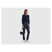 Benetton, Dark Blue Crew Neck Cardigan In Pure Merino Wool