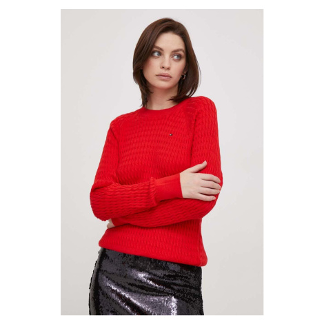 Bavlněný svetr Tommy Hilfiger červená barva, lehký