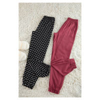 Trendyol Black-Burgundy 2-Pack Heart Patterned Viscose Woven Pajama Bottoms