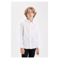 DEFACTO Boy's White Linen Look Long Sleeve School Shirt