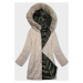 Khaki-béžová dámská zimní oboustranná bunda s kapucí (B8202-11046)