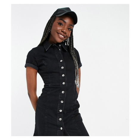 ASOS DESIGN Tall denim fitted shirt dress in washed black