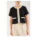 Trendyol Black Color Block Crop Regular/Normal Pattern Tweed Knitted Blouse