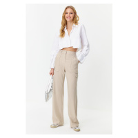 Trendyol Mink Cargo Wide Leg Contrast Stitch Detail Woven Trousers