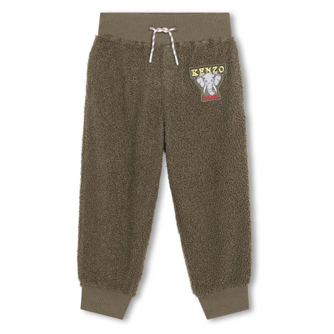 Dětské tepláky Kenzo Kids zelená barva, s aplikací