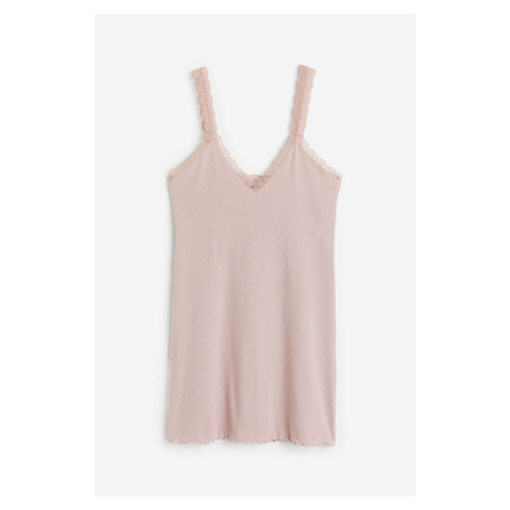 H & M - Žebrovaná noční košilka's krajkovými lemy - růžová H&M