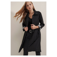 Bigdart 5808 Tie Waist Trench Coat - Black