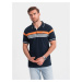 Ombre Men's polo shirt with tricolor stripes - navy blue