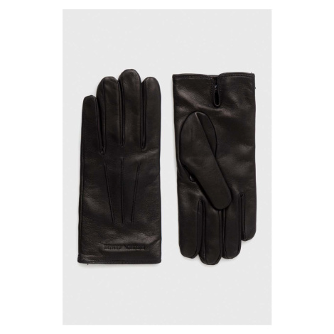 Kožené rukavice Emporio Armani pánské, černá barva