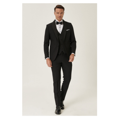 ALTINYILDIZ CLASSICS Men's Black Extra Slim Fit Slim Fit Vest Patterned Tuxedo Tuxedo AC&Co / Altınyıldız Classics