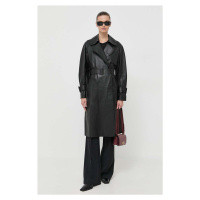 Kožený kabát Luisa Spagnoli dámský, černá barva, přechodný