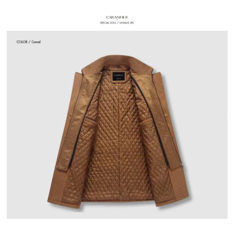 Pánský vlněný kabát s knoflíky a límcem - HNĚDÝ XXL CARANFLER