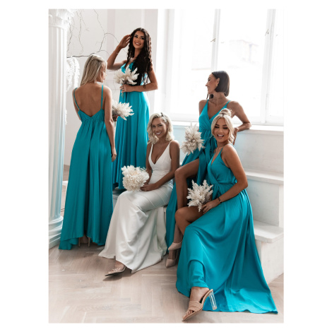 Tyrkysové dlouhé lesklé šaty PERFECTLY