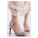 Stříbrné sandály s vyměnitelnými podpatky Perfect Match Silver + tenký podpatek 10cm