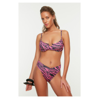 Trendyol Pink Zebra Patterned V-Cut Bikini Bottoms