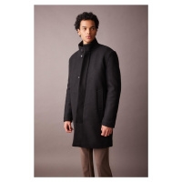 DEFACTO Black Regular Fit Stand Collar Buttoned Pocket Cashmere Coat Parka