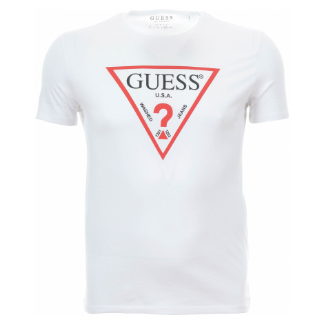 Pánské bílé tričko Guess s potiskem trojúhelníku