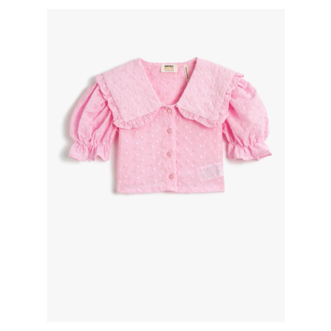 Koton Girls' Shirts Crop Wide, Baby Collar Short Balloon Sleeves Cotton
