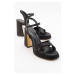 LuviShoes Lello Women's Black Satin Heeled Shoes