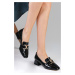 Mio Gusto Carolyn Black Color Patent Leather Blunt Toe Women's Short Heeled Shoes with Buckle Ac