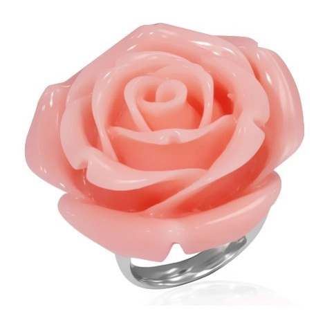 Prsten z oceli - růžový rozkvetlý květ z pryskyřice Šperky eshop