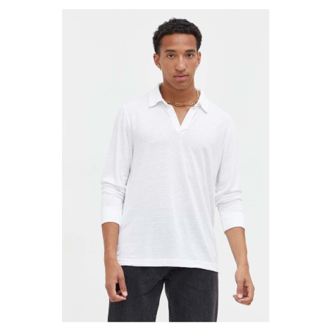 Plátěná košile s dlouhým rukávem Abercrombie & Fitch bílá barva