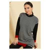 By Saygı Houndstooth Patterned Striped Sleeves and Hem Comfort Fit Knitwear Tunic