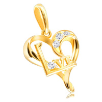 Diamantový přívěsek ze žlutého 14K zlata - srdce s nápisem 
