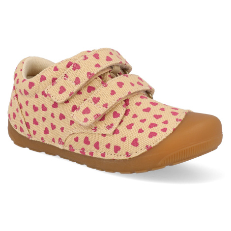 Barefoot dětské boty Bundgaard - Beige Canvas Hearts béžové