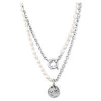 JwL Luxury Pearls Stylový ocelový náhrdelník s pravými říčními perlami JL0799