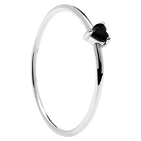 PDPAOLA Minimalistický stříbrný prsten se srdíčkem Black Heart Silver AN02-224 56 mm