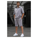 Madmext Painted Gray Hooded Shorts Set 5919