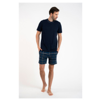 Pánské pyžamo Ruben, krátký rukáv, krátké kalhoty - tmavě modrá/potisk