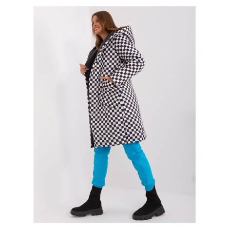 Černobílá dlouhá dámská oboustranná péřová bunda se zapínáním na patentky Factory Price