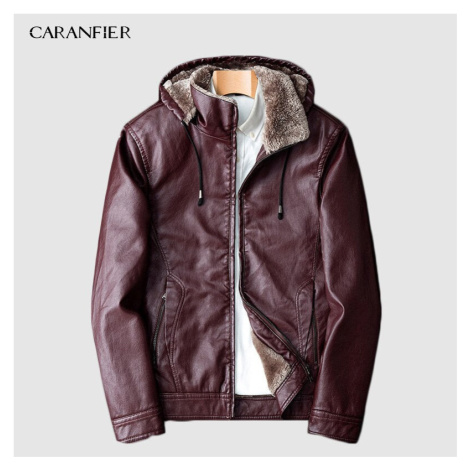 Kožený kabát pro může zimní bunda s kapucí CARANFLER