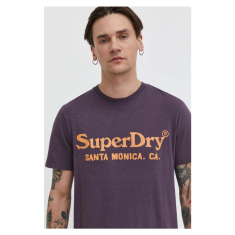 Bavlněné tričko Superdry fialová barva, s potiskem