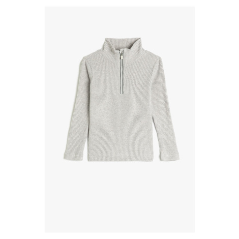 Koton Basic Sweatshirt Half-Zip Stand-Up Collar Corduroy Long Sleeves