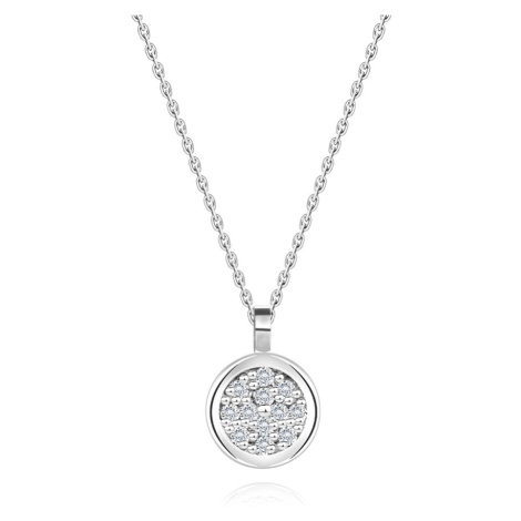 Náhrdelník z bílého 14karátového zlata - kruh, malé čiré diamanty, hladký okraj Šperky eshop