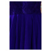 Dámské šaty v chrpové barvě s delším zadním dílem a krajkovým výstřihem model 6998337