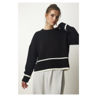 Happiness İstanbul Women's Black Stripe Detailed Knitwear Sweater
