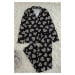 Trendyol Black 100% Cotton Leopard Heart Patterned Shirt Pants Knitted Pajama Set