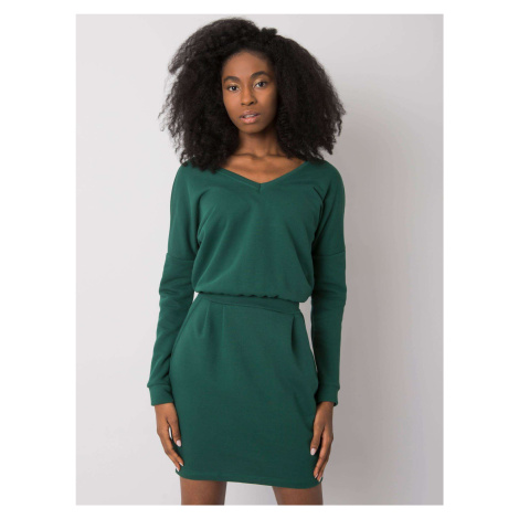 Tmavě zelené mini šaty s páskem -dark green Tmavě zelená Rue Paris