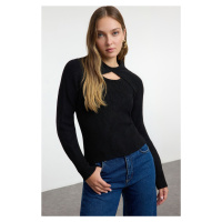 Trendyol Black Soft Textured Double-Breasted Bolero Knitwear Sweater