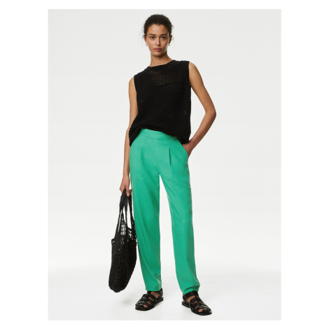 Zelené dámské kalhoty s příměsí lnu Marks & Spencer