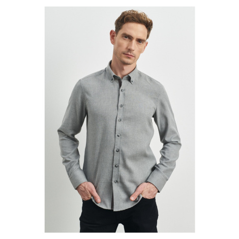 ALTINYILDIZ CLASSICS Men's Light Gray Slim Fit Slim Fit Buttoned Collar Flannel Lumberjack Shirt AC&Co / Altınyıldız Classics