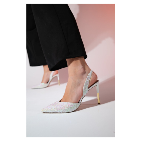 LuviShoes OVERAS Mother of Pearl Sequined Pointed Toe Women's Thin Heeled Evening Shoes